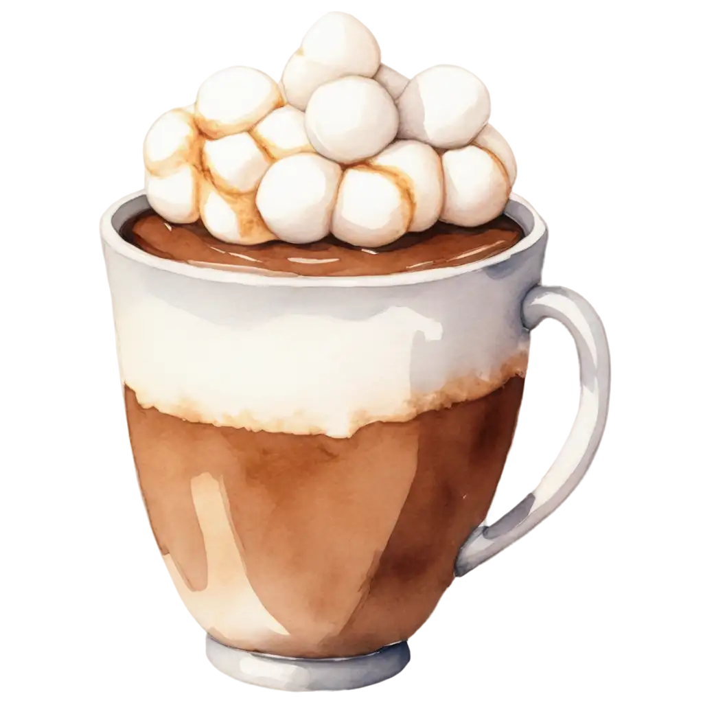 HandPainted-Watercolor-Illustration-of-Hot-Chocolate-with-Marshmallow-on-Top-in-PNG-Format