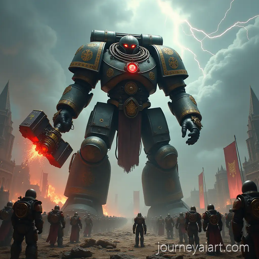 Corrupted-Space-Marine-BattleCorrupted-Space-Marine-in-BattleScarred-SciFi-Battlefield-with-Loyalist-Soldiers