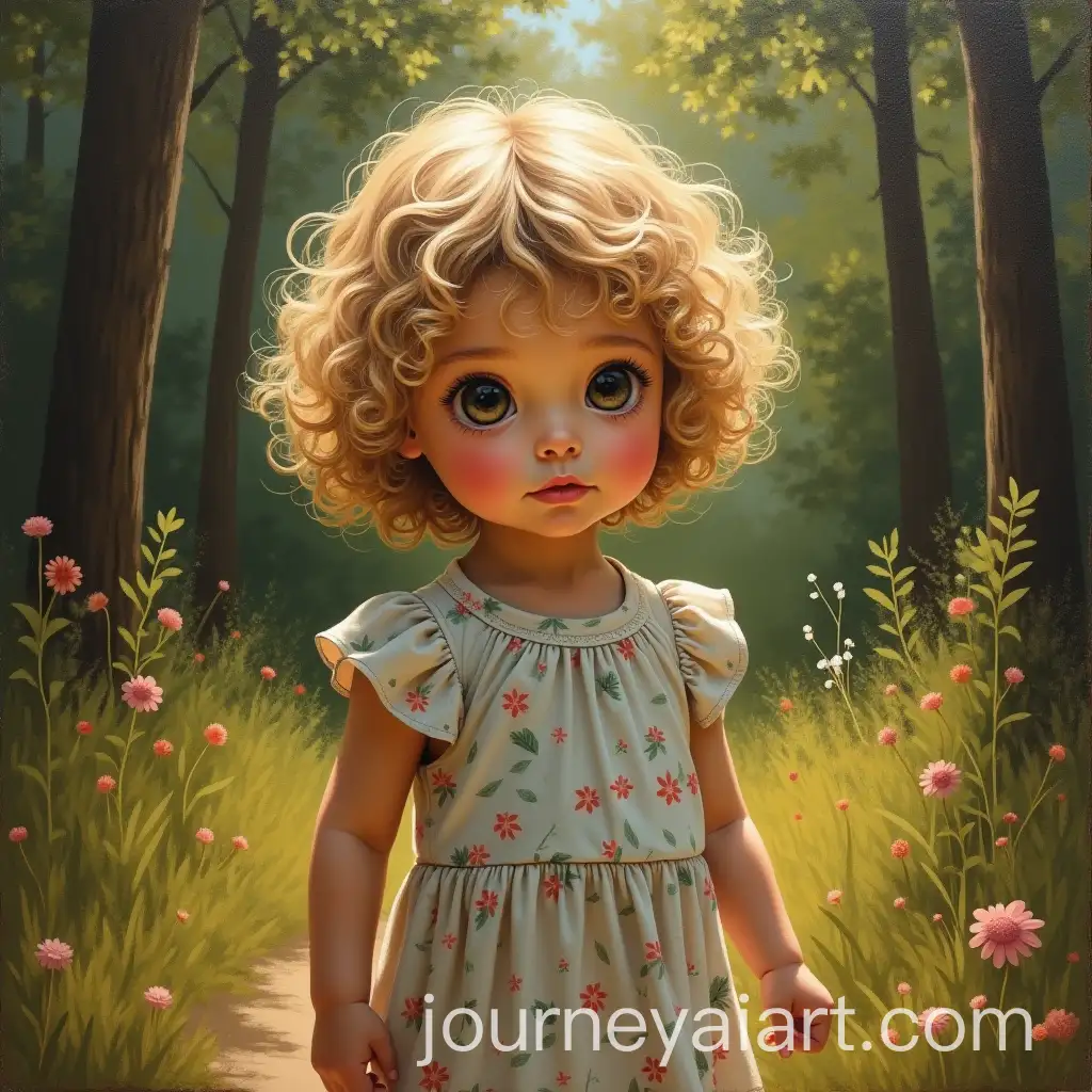 Young-Girl-with-Curly-Dark-Blonde-Hair-in-the-Woods-Oil-Painting-Style
