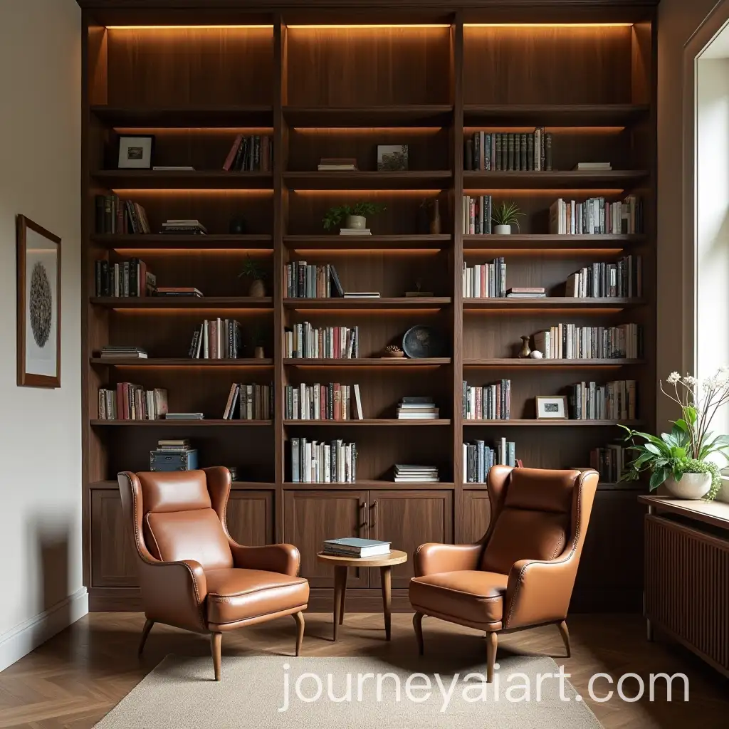 Cozy-Library-Study-Area-with-Dark-Walnut-Shelving-and-Leather-Chairs