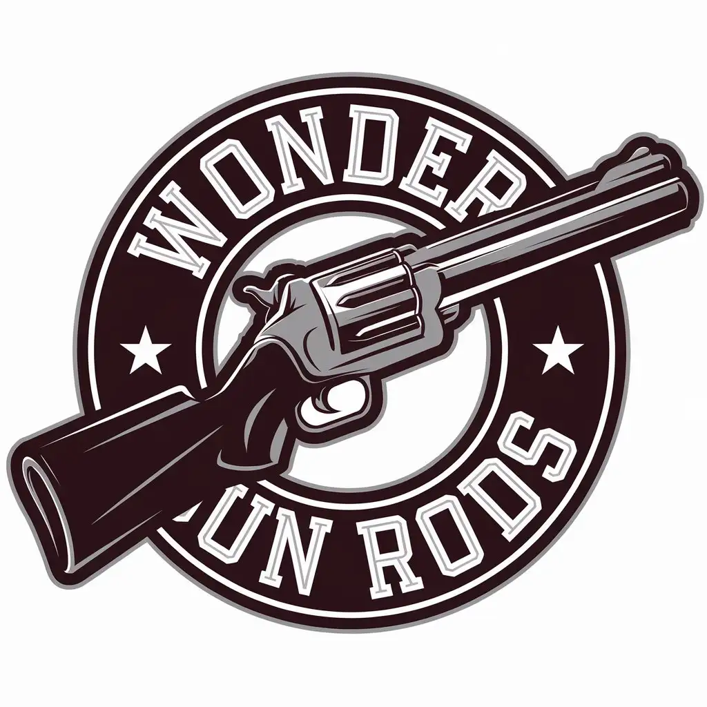 LOGO Design for Wonder Gun Rods Vector Style with Gun Symbol and Clear Background