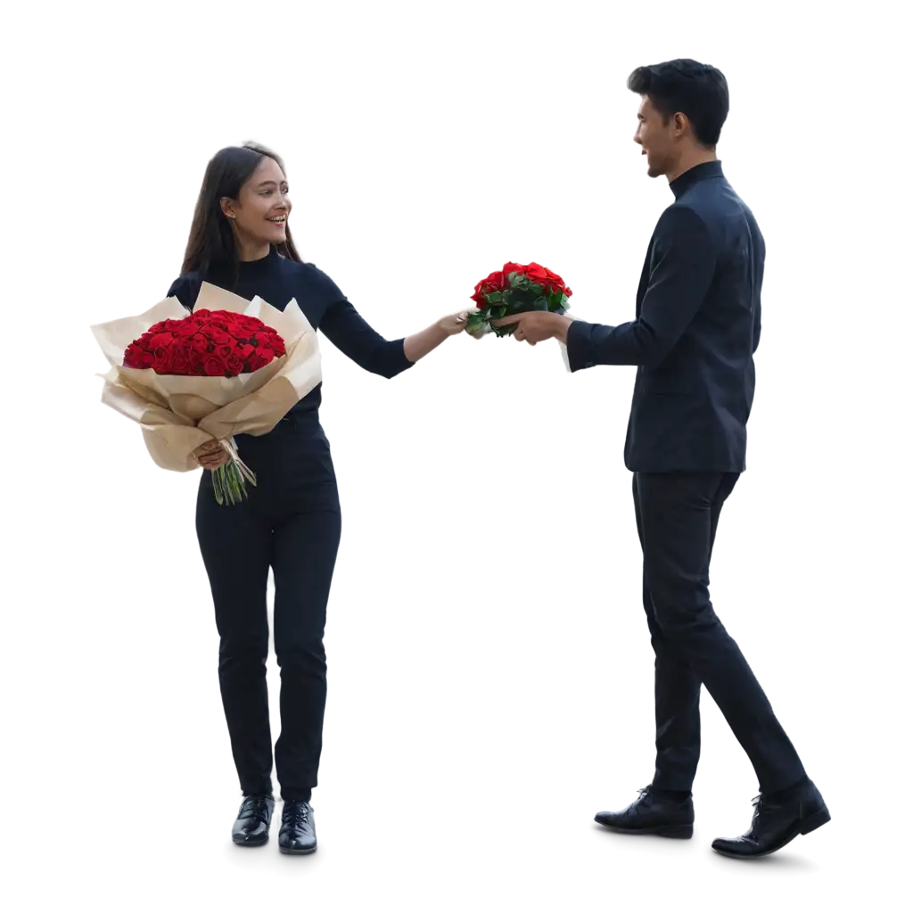 Silhouette-PNG-of-Young-Man-Giving-Bouquet-of-Roses-to-Woman-HighQuality-Transparent-Image