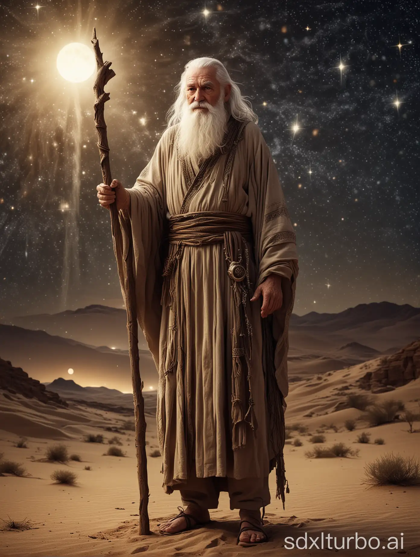 Wise-Ancient-Elder-in-Night-Desert-with-Starry-Sky