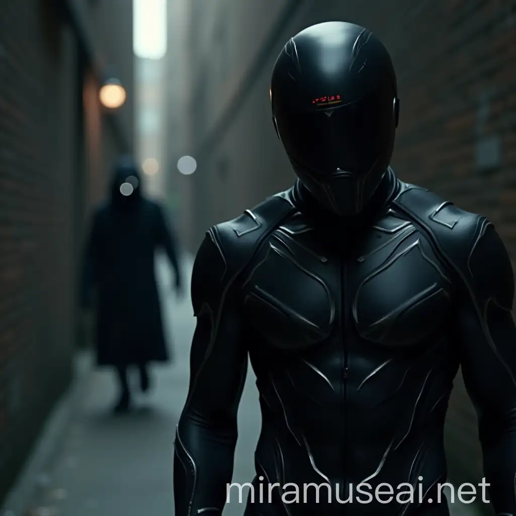 Cyberpunk Black Panther Superhero in Futuristic Alley