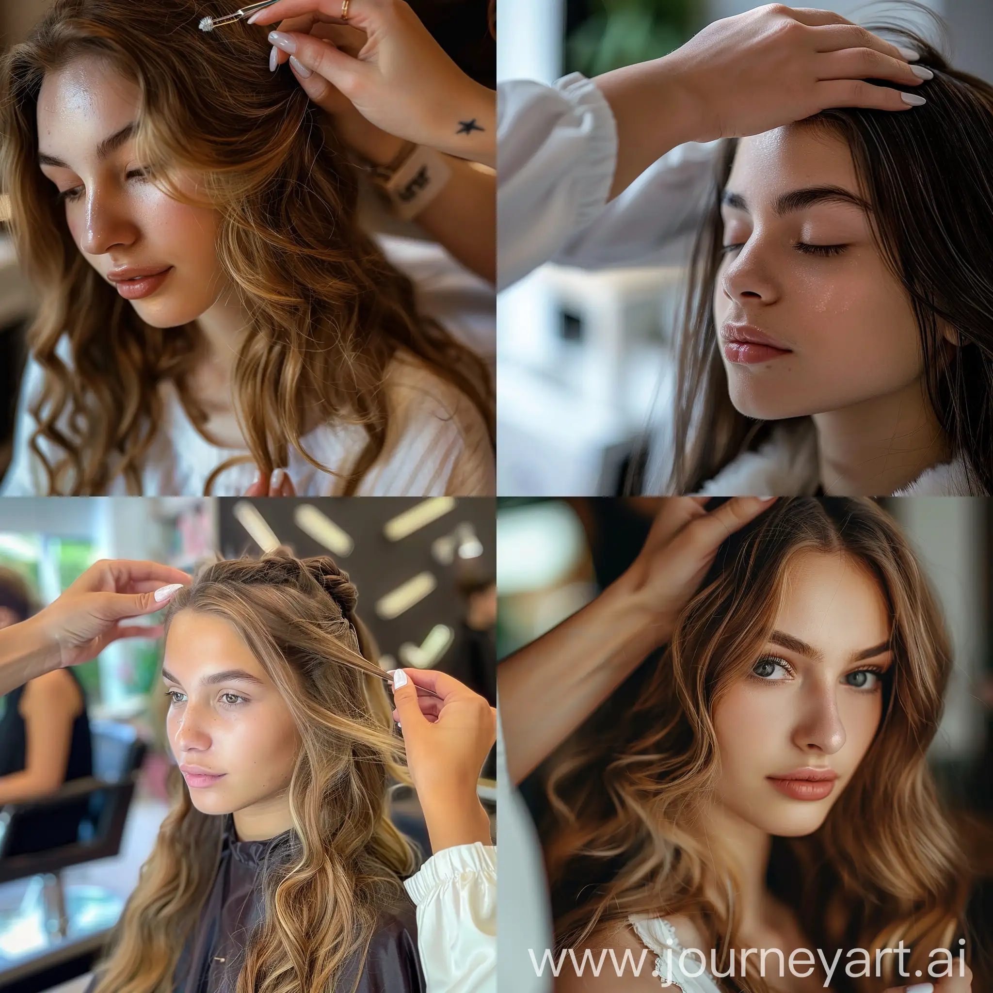 Young-Model-Girl-Getting-Hair-Done-at-Salon-with-Elegant-Gel-Nails