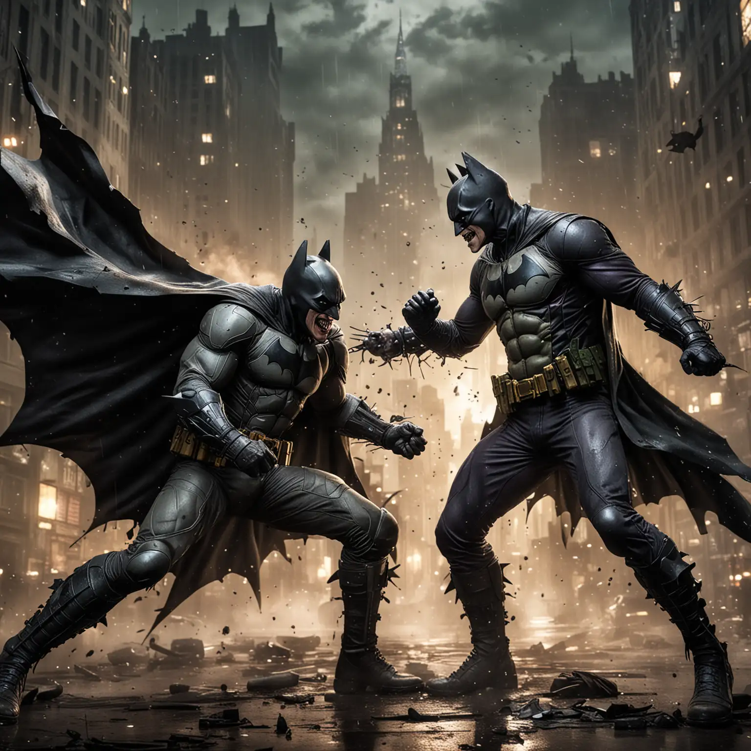 The Batman fighting The Joker, Gotham City