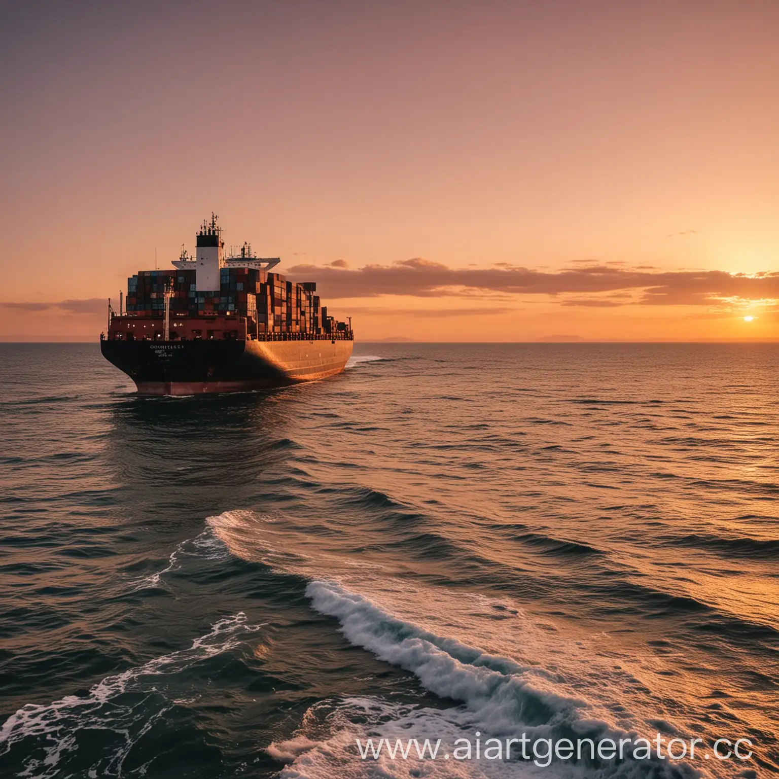 Cargo-Ship-Silhouetted-Against-Majestic-Sunset-on-the-Sea