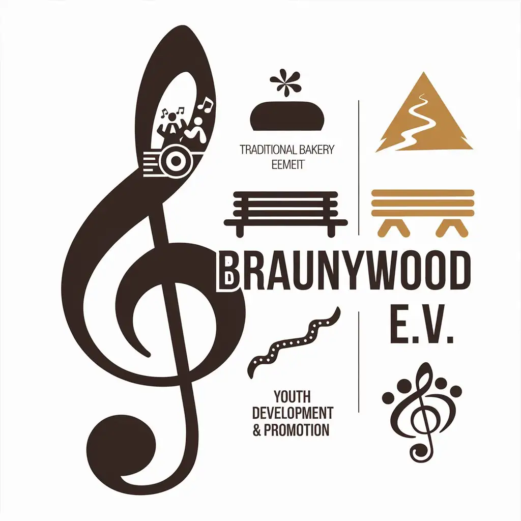 LOGO Design for Braunywood eV Music Culture Bakery Community Youth Themes with Nature and Playful Elements