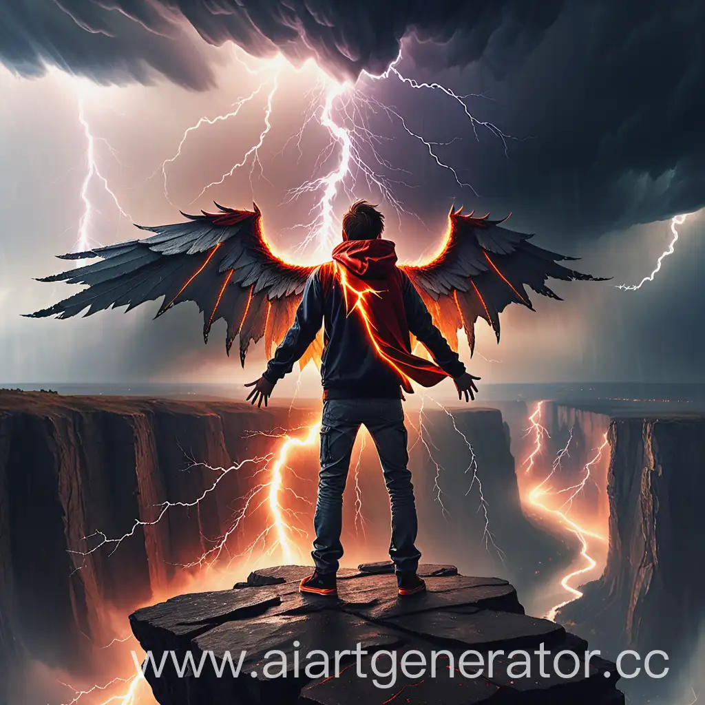 Winged-Figure-on-Cliff-Amidst-Storm-and-Fire