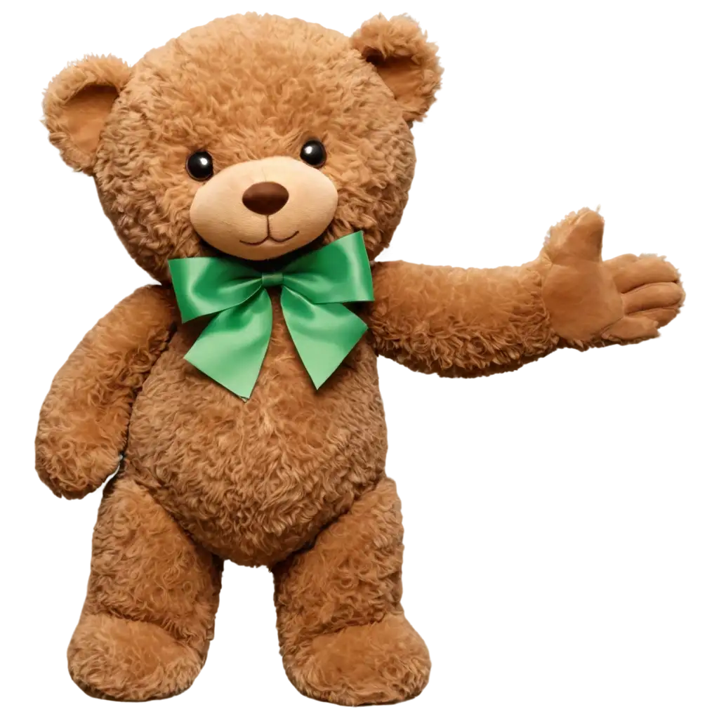 Adorable-Brown-Teddy-Bear-PNG-Image-with-Green-Bow-Perfect-for-Creative-Projects