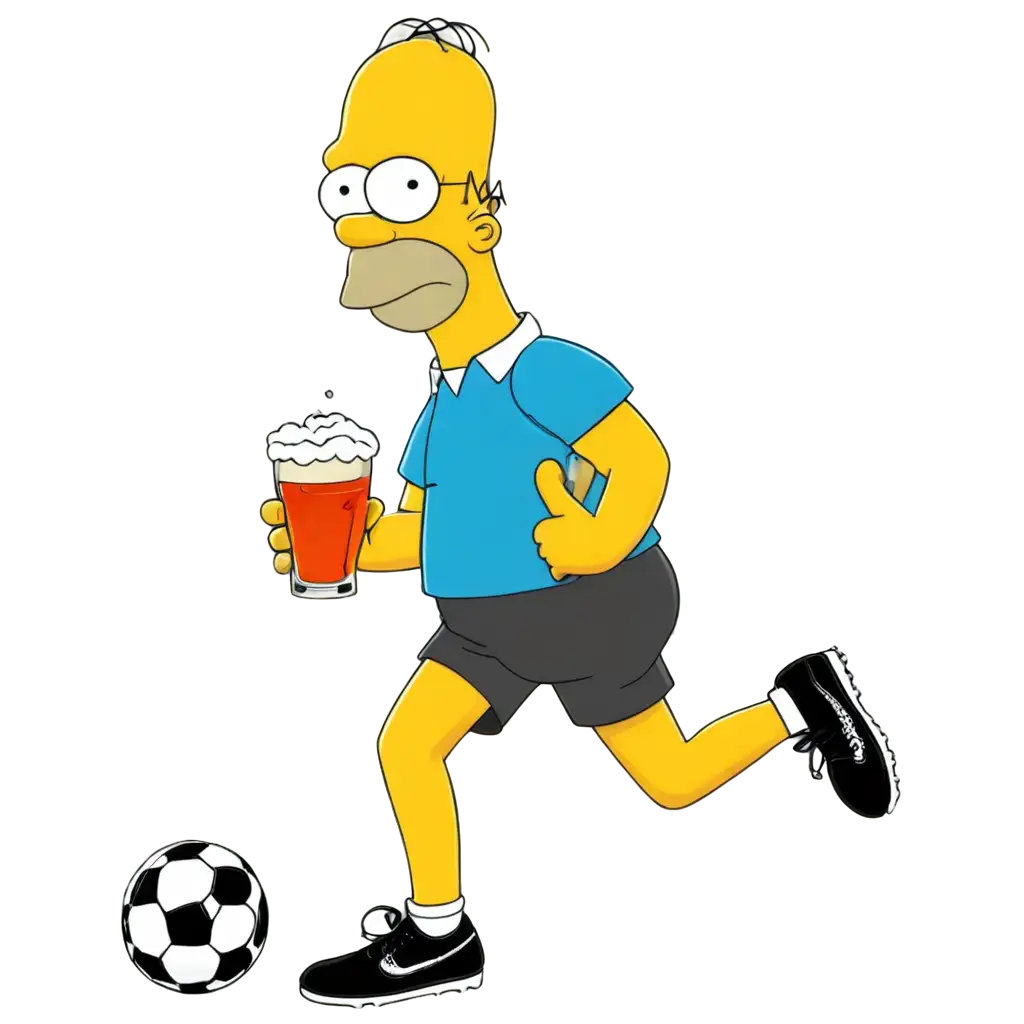 Homer-Simpson-Holding-Beer-Mug-and-Playing-Soccer-with-Cleats-PNG-Image