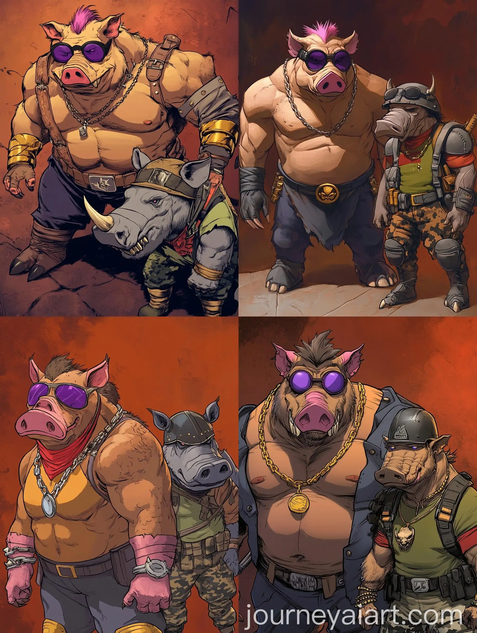 Mutated-Boar-and-Rhinoceros-in-Military-Style-CloseUp-Portrait