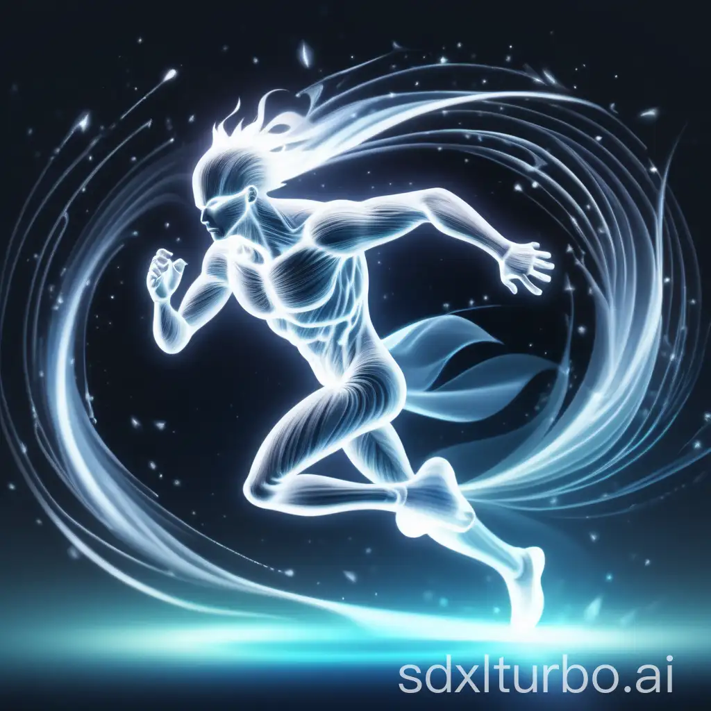 Glowing-White-Man-Running-with-Magical-Quartz-Energy-Trail