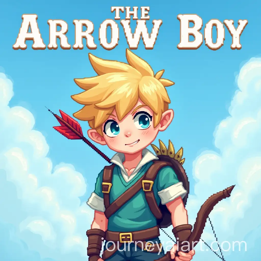 Pixel-Art-Game-Cover-The-Arrow-Boy-with-Bow-and-Arrow-Under-Blue-Sky