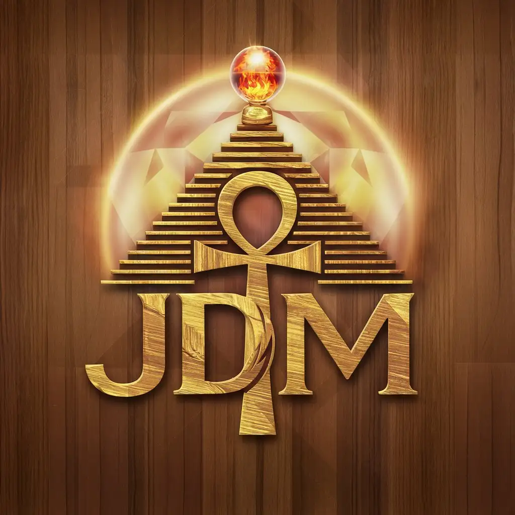 LOGO Design for JDM Bright Wood Gold with Ankh Symbol and Pyramid Theme