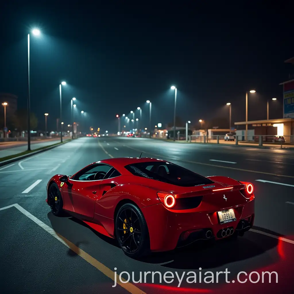 Ferrari-in-a-Car-ParkAI-Image-Expansion-at-Night-with-Dramatic-Lighting