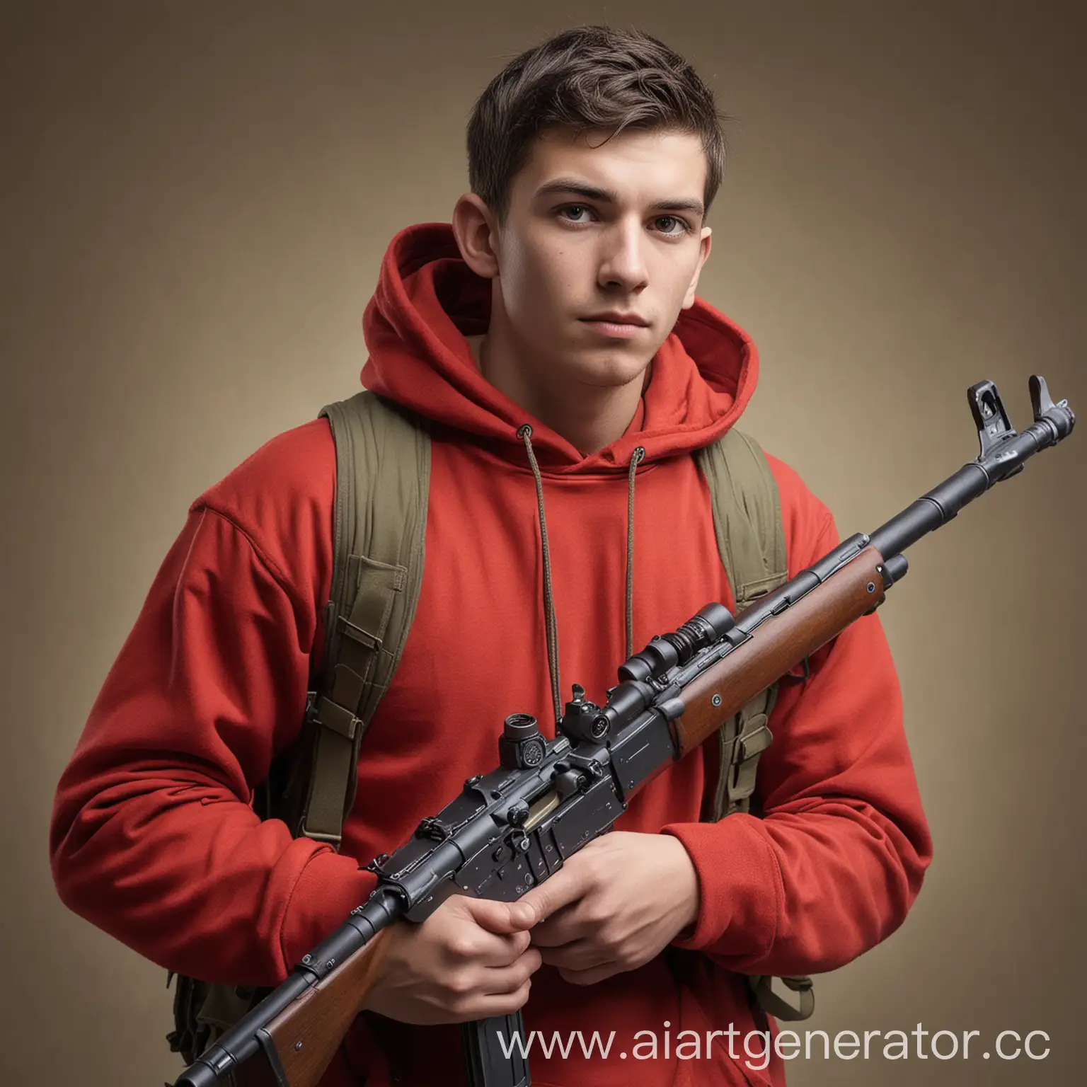 Young-Man-in-Red-Hoodie-with-Modified-M1903A4-Rifle-1942