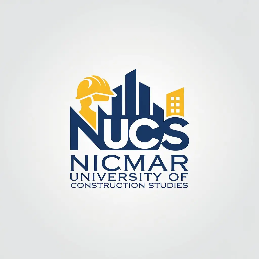 LOGO Design for NICMAR University of Construction Studies Bright Blue Yellow Letters with Letter N Symbol