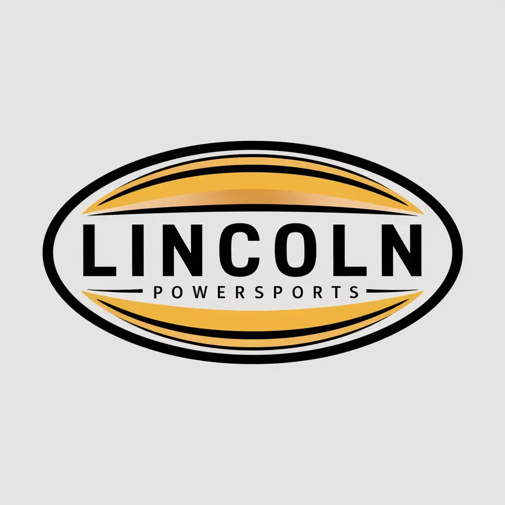 LOGO Design For Lincoln Powersports Elliptical Shape in Yellow and Black Gradient with Bold Modern Fonts