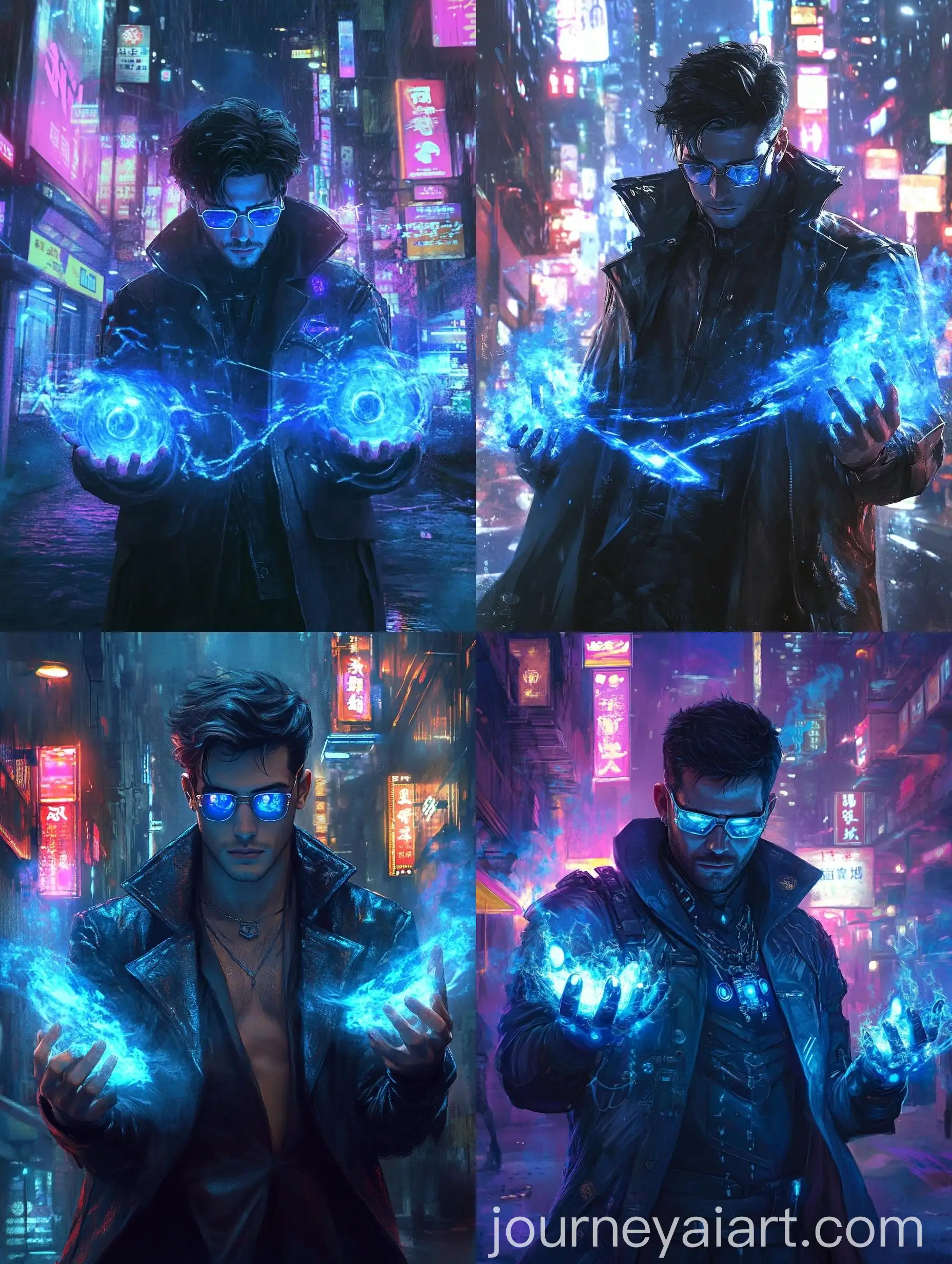 DarkHaired-Sorcerer-Casting-Blue-Magic-in-Cyberpunk-Night-Scene