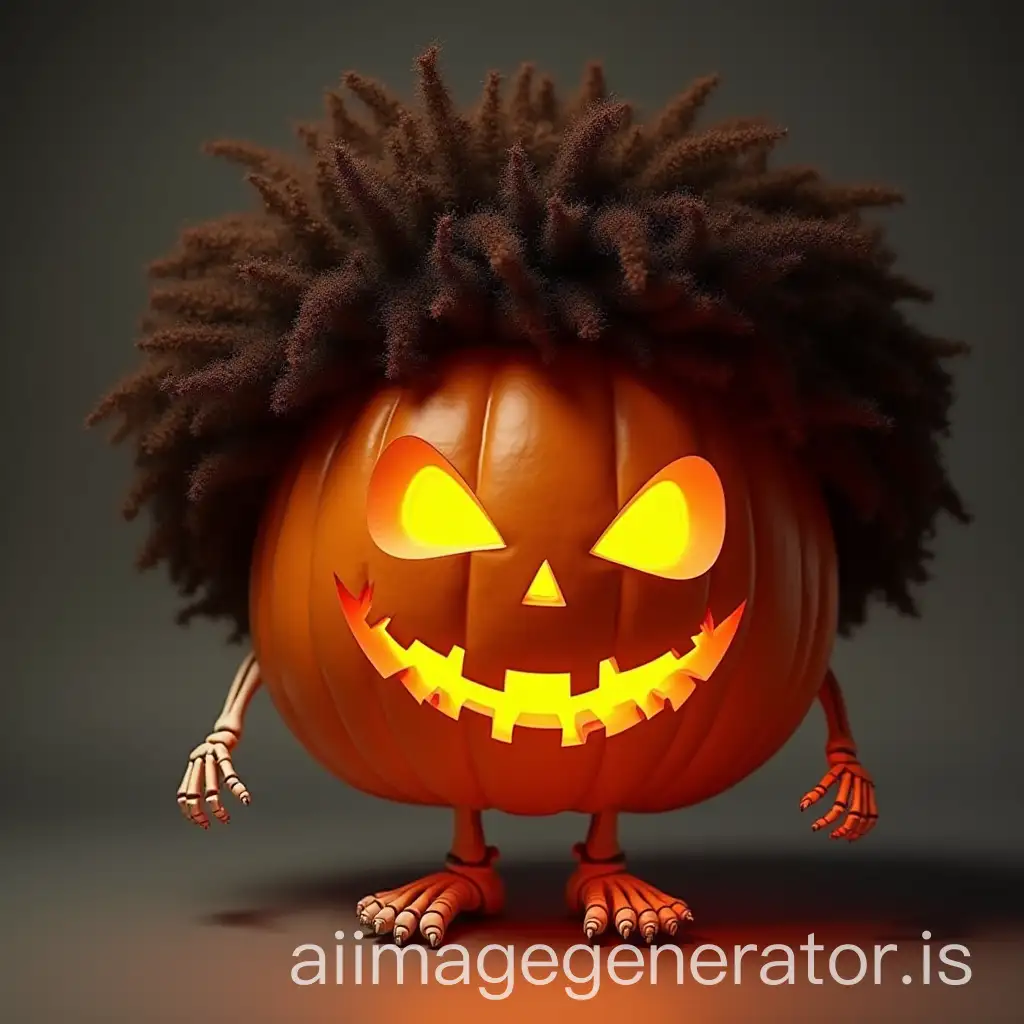 Whimsical-Pumpkin-with-Afro-Hair-and-Skeleton-Feet