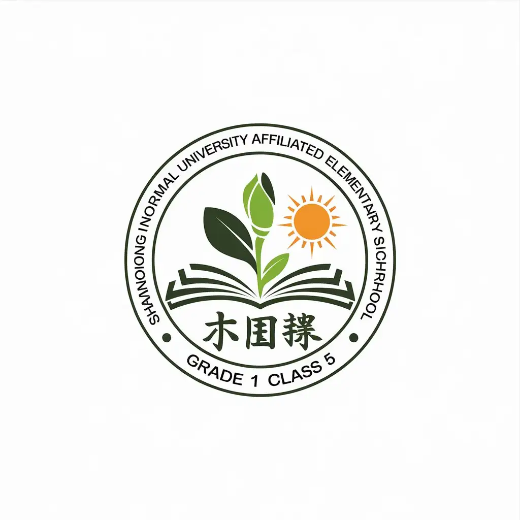 LOGO Design for Shandong Normal University Affiliated Elementary School Grade 1 Class 5 Patch Fresh Green Buds Sun and Book Theme