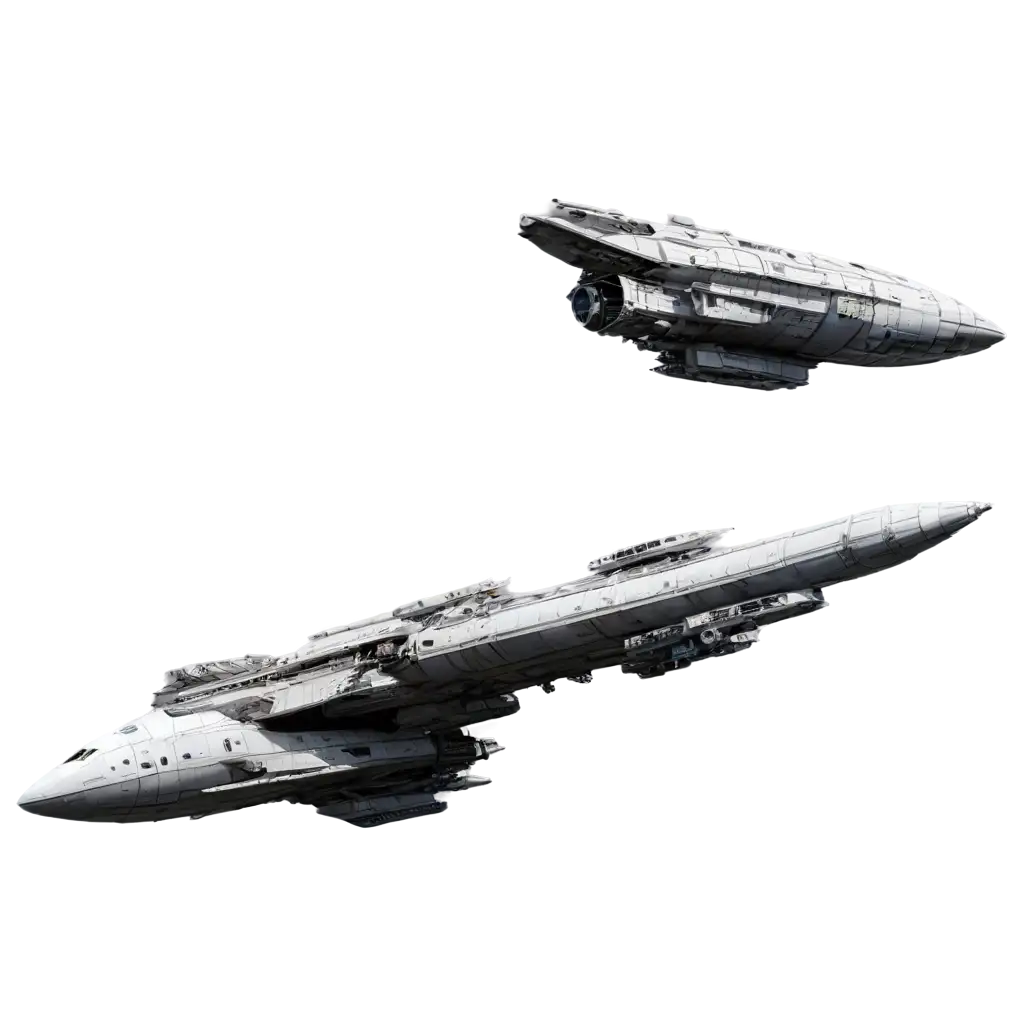 three massive mechanical cargo spaceships flying horizontally from left to right, top-side facing the camera, primarily gray-white, wide shot, black background