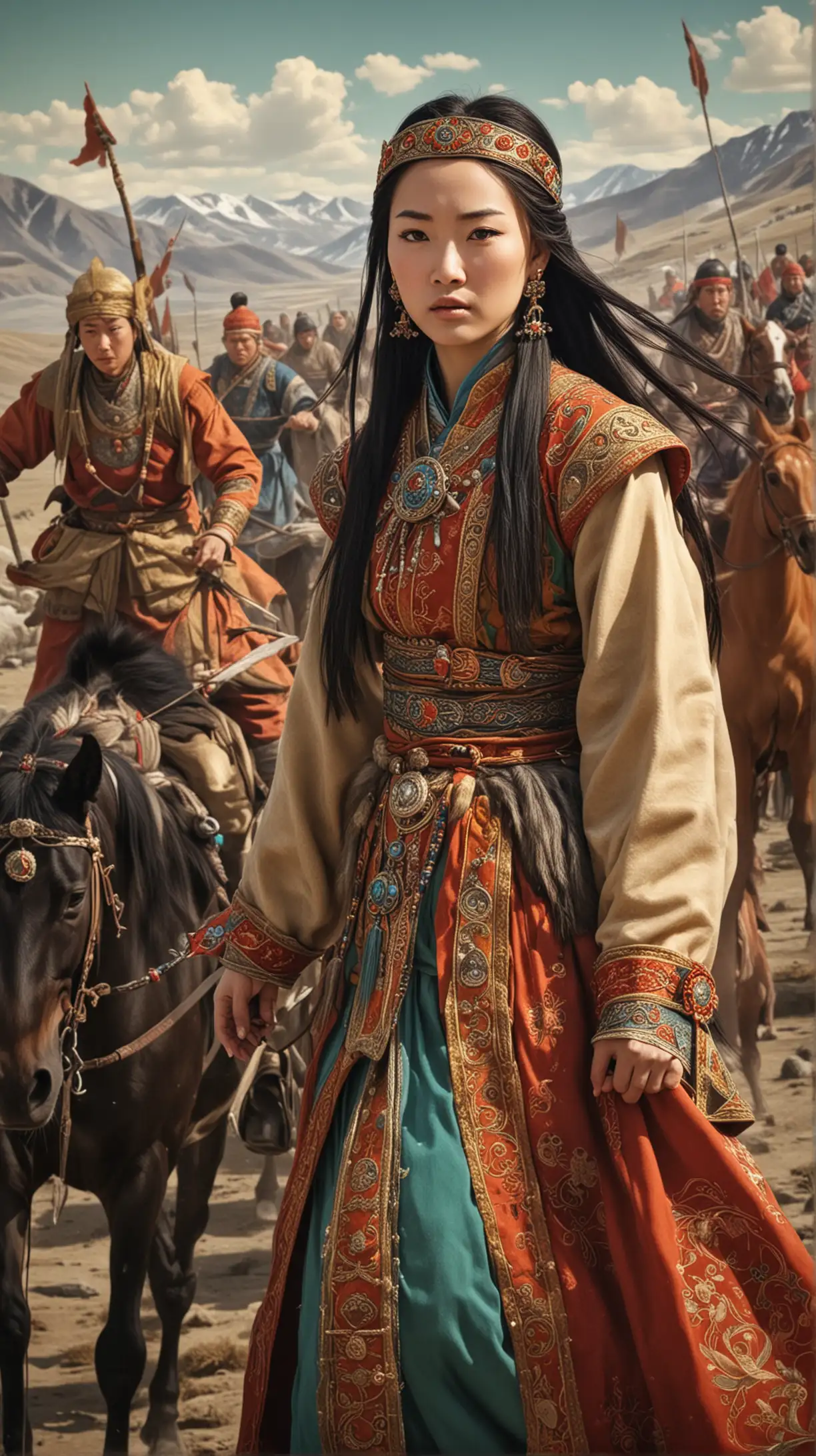 Mongol Princess Commanding the Ancient Kingdom in Vibrant Colors