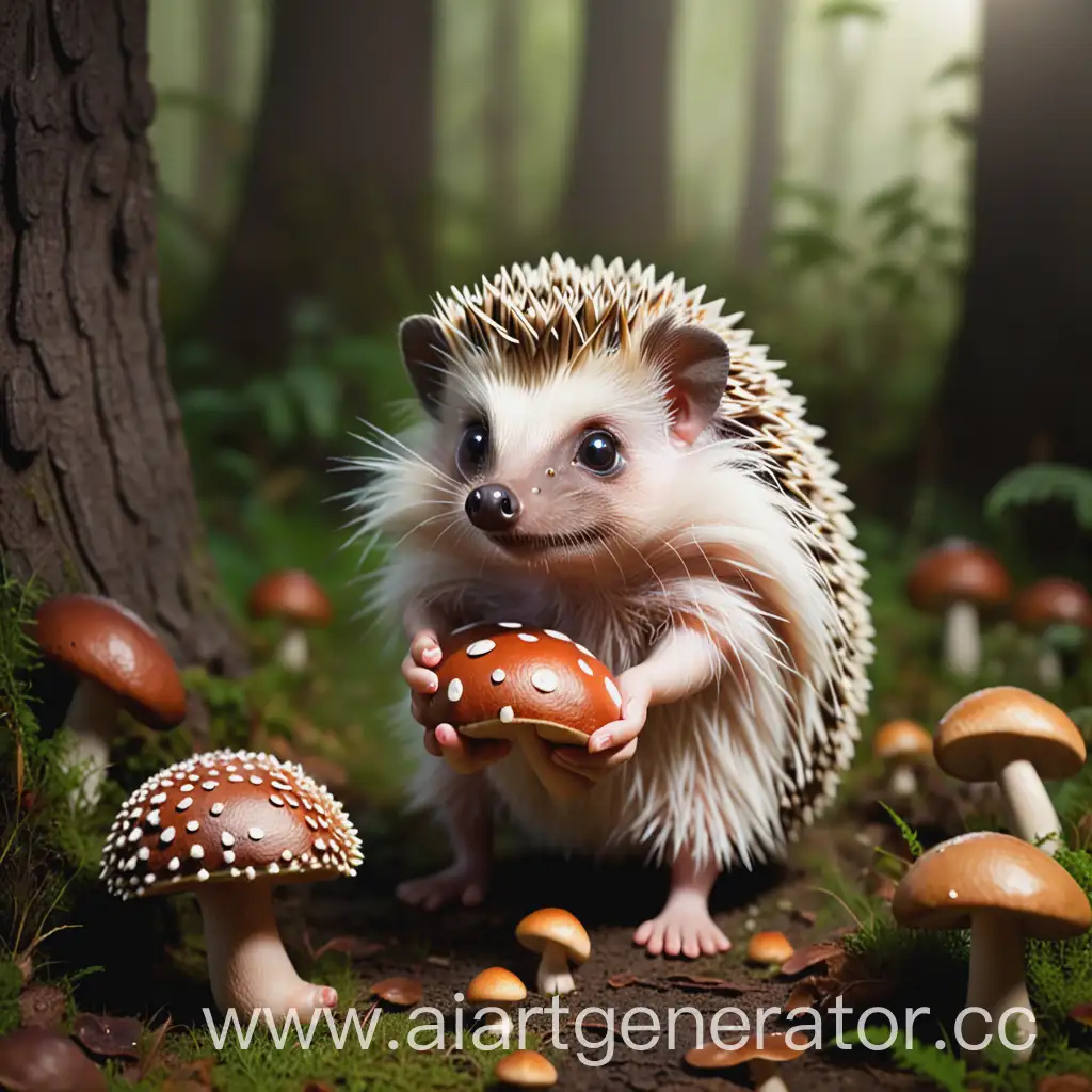 Curious-Hedgehog-Foraging-for-Mushrooms