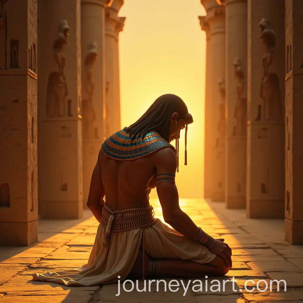 Man-Praying-Reverently-to-Egyptian-Goddess-Statue