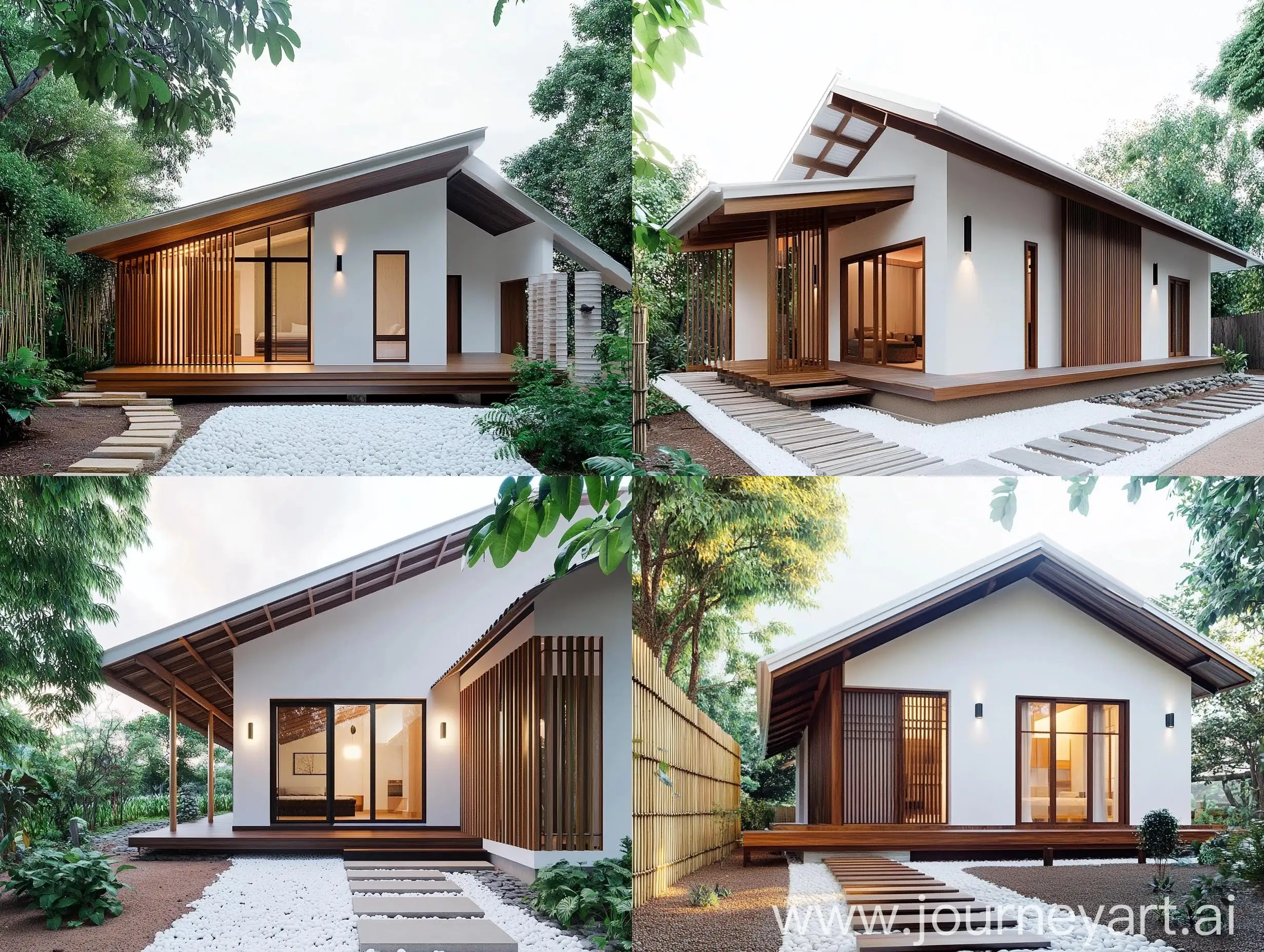 Japanese-ModernStyle-House-with-Gabled-Roof-and-Bamboo-Slat-Fence