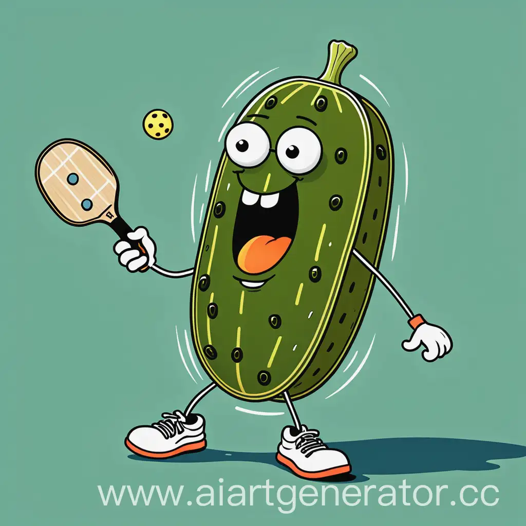 Funny illustration of a pickle playing pickleball