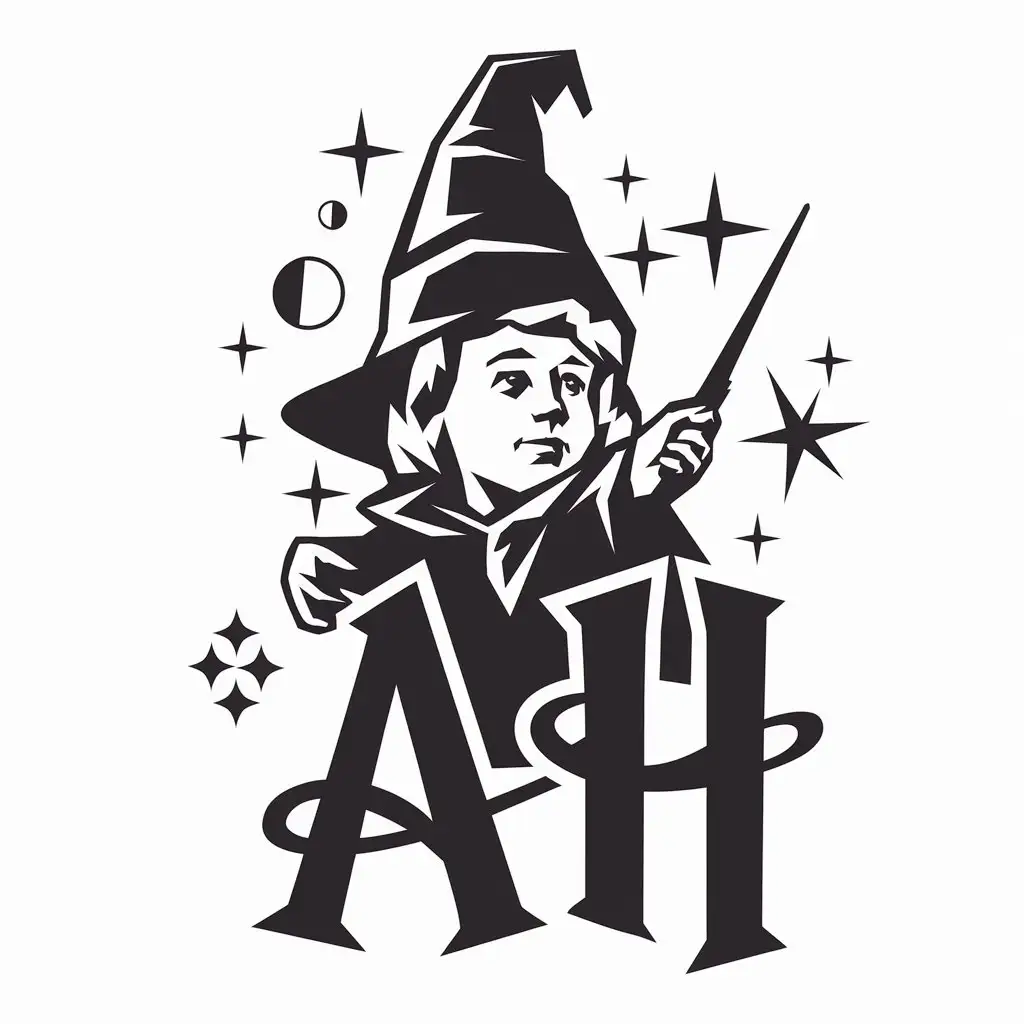 a vector logo design,with the text "AH", main symbol:child sorcery,Moderate,be used in Entertainment industry,clear background