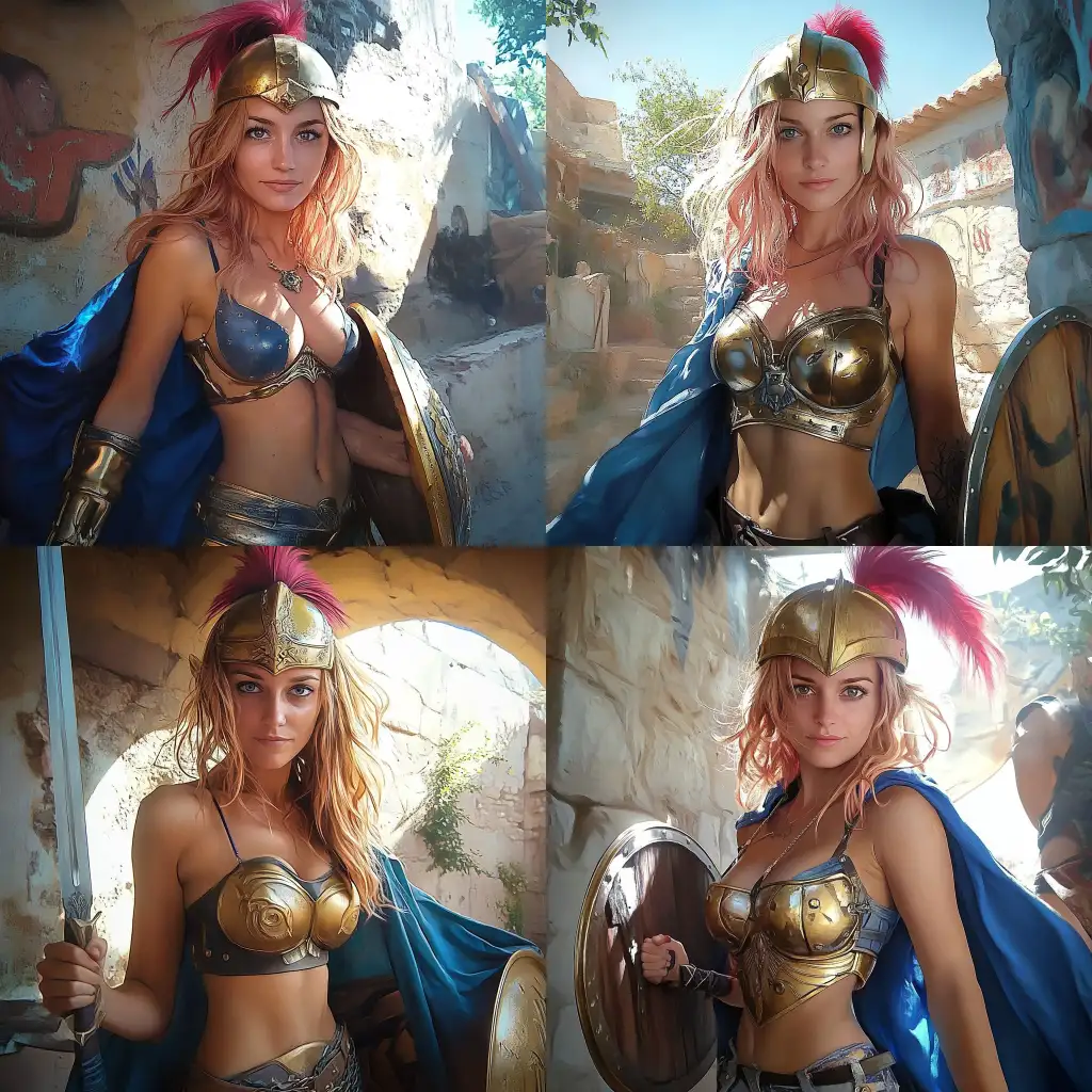 Fierce-Female-Warrior-in-Golden-Armor-with-Sword-and-Shield-in-Fantasy-Setting