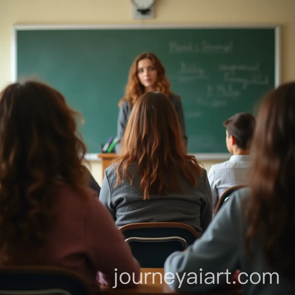 Young-Female-Teacher-in-a-High-School-Classroom-with-Students-Looking-On