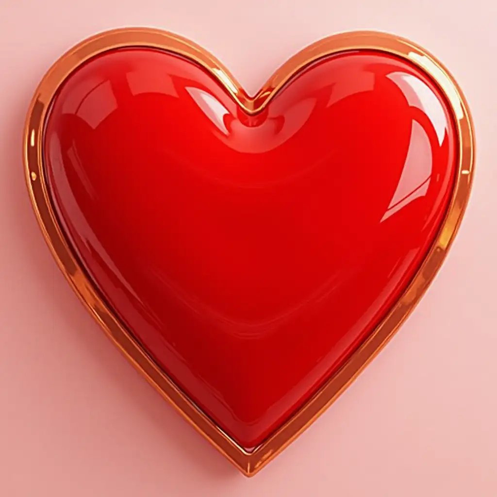 Shiney Red colour 3d heart shape, gold art outline