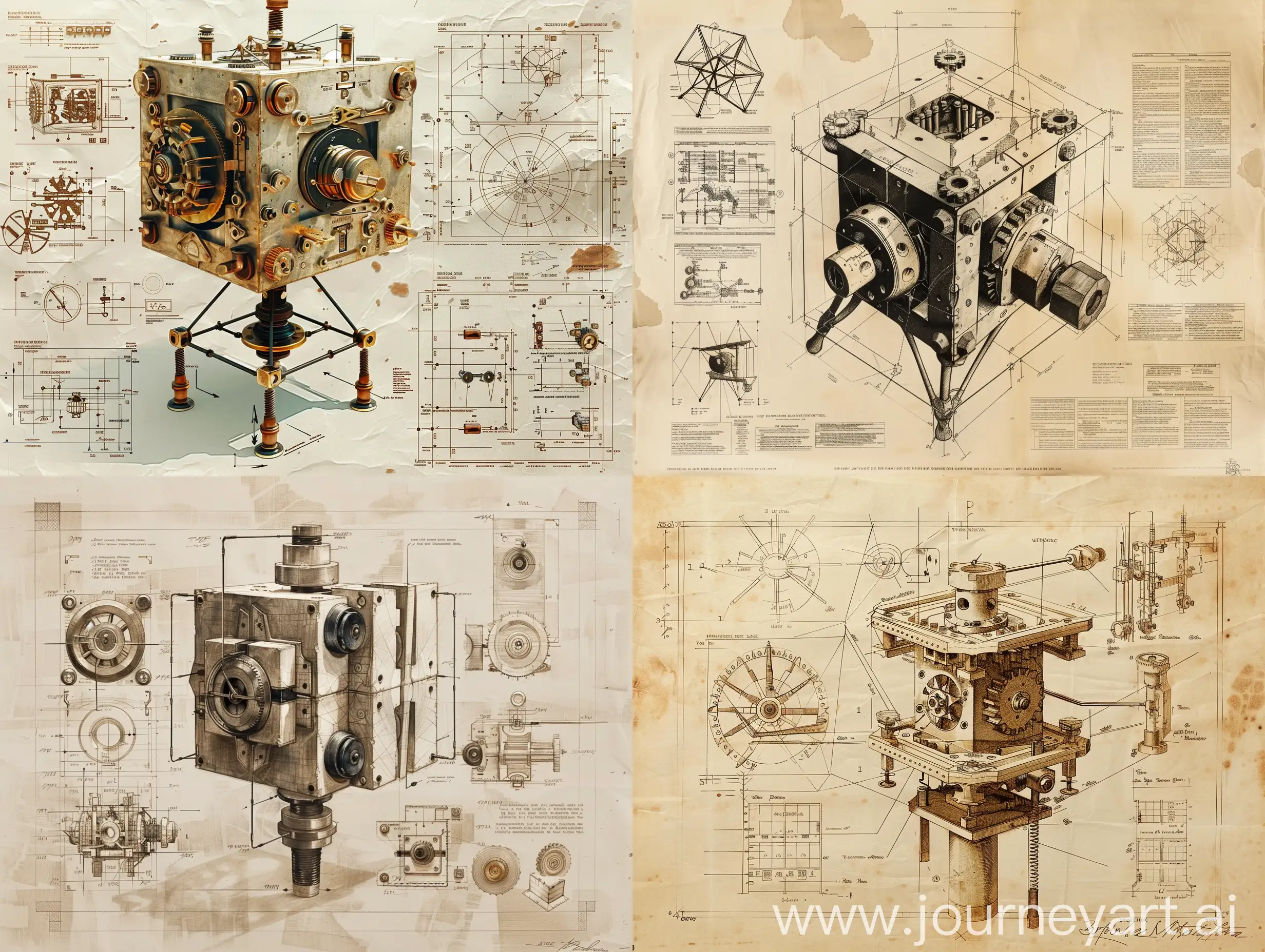 Cubist-Mechanical-Contraption-with-Gears-and-Wheels-on-Six-Legs