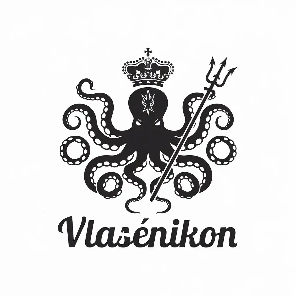 LOGO Design for Vlasnikon Heraldry Octopus with Crown and Trident Minimalistic Style