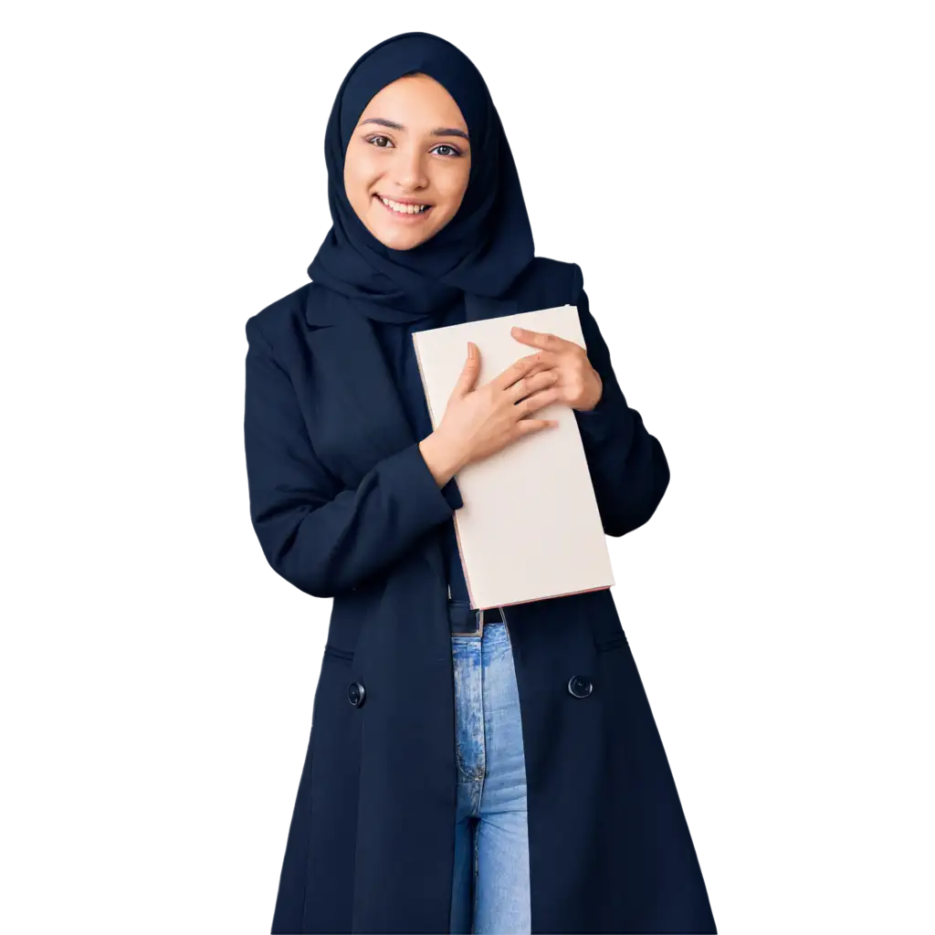 Smiling-Girl-in-White-Hijab-and-Black-Coat-Holding-a-Book-PNG-Image