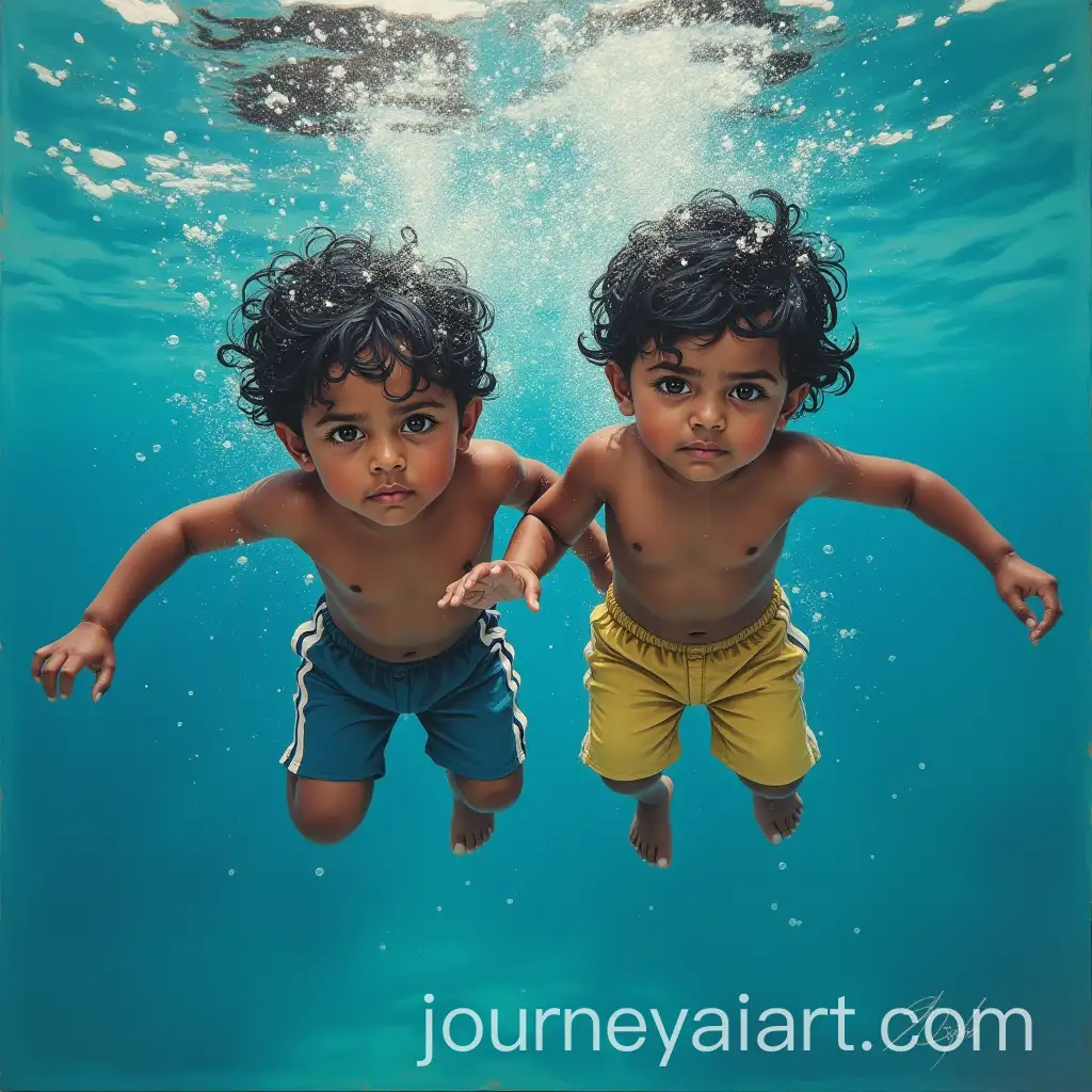 Twin-Indian-Boys-Painting-Underwater-in-Artistic-Scene