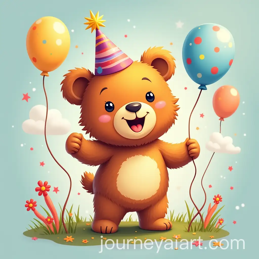 Cute-Happy-Bear-at-a-Vibrant-Birthday-Party