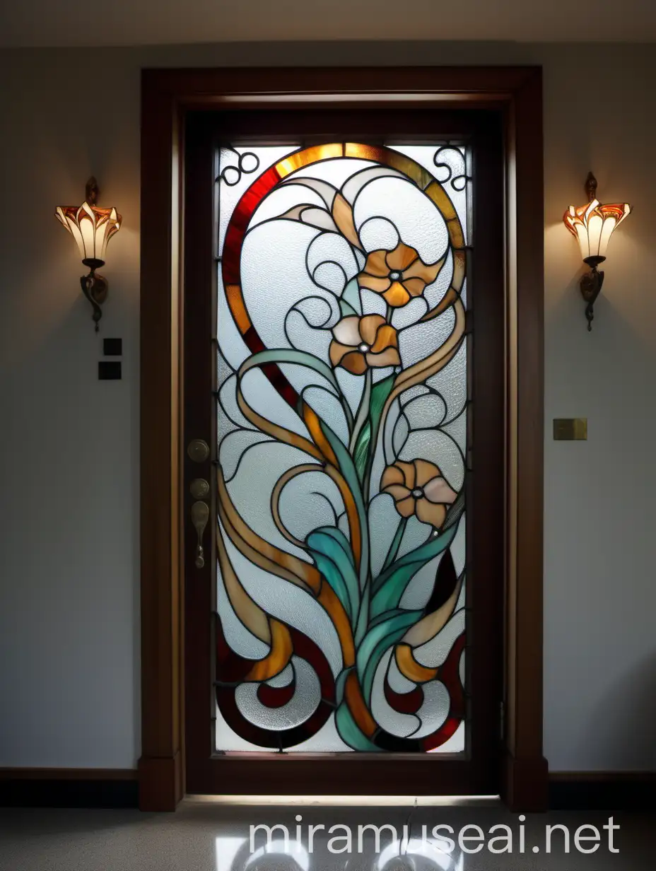 Tiffany Glass Stained Glass Door with Abstract Floral Design