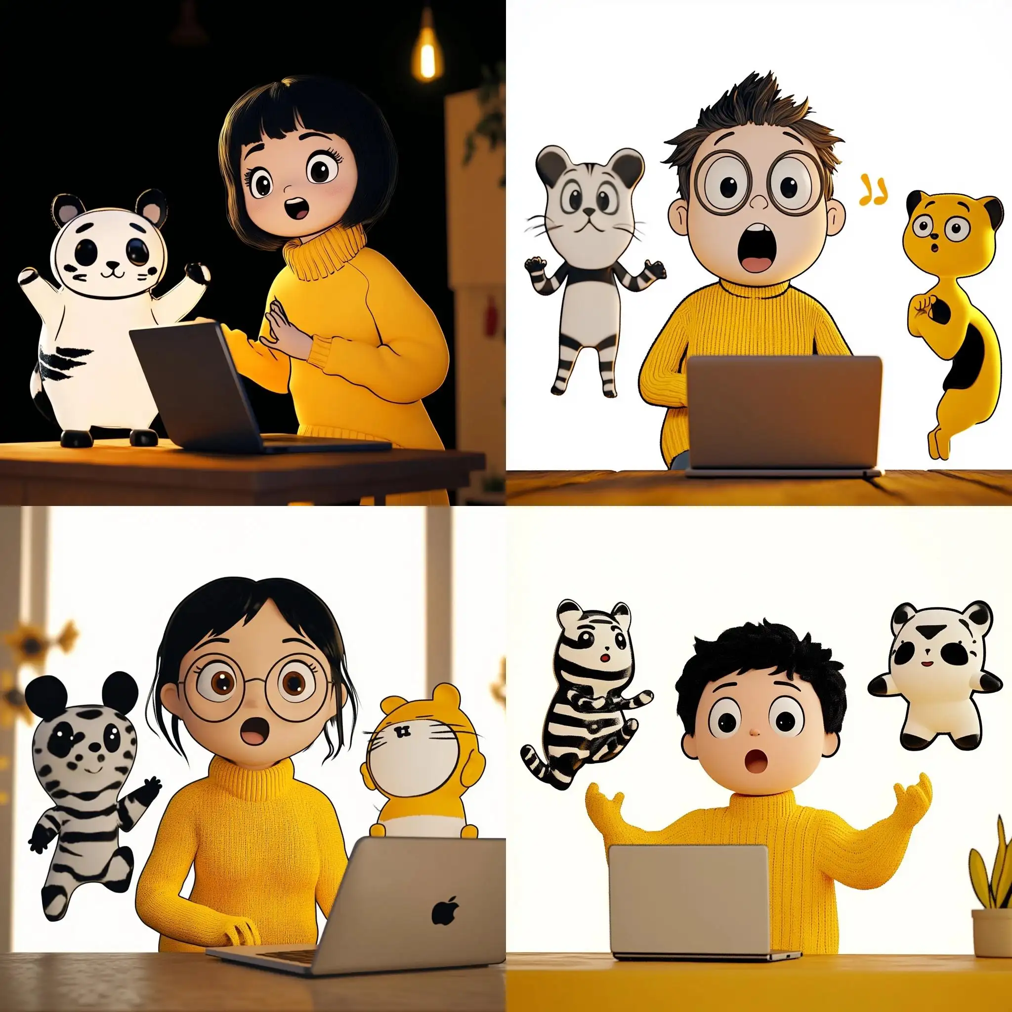 Surprised-Individual-in-Yellow-Sweater-Reacts-to-Animated-Movie-on-Laptop