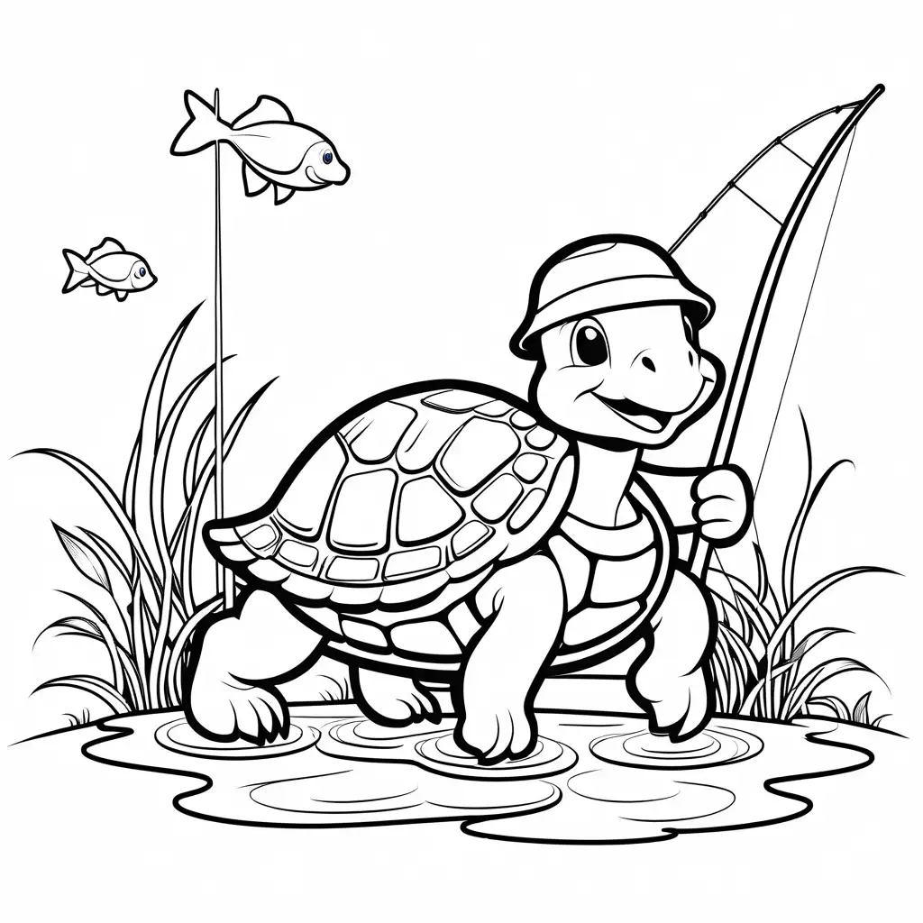 Cartoon-Turtle-Fishing-Coloring-Page