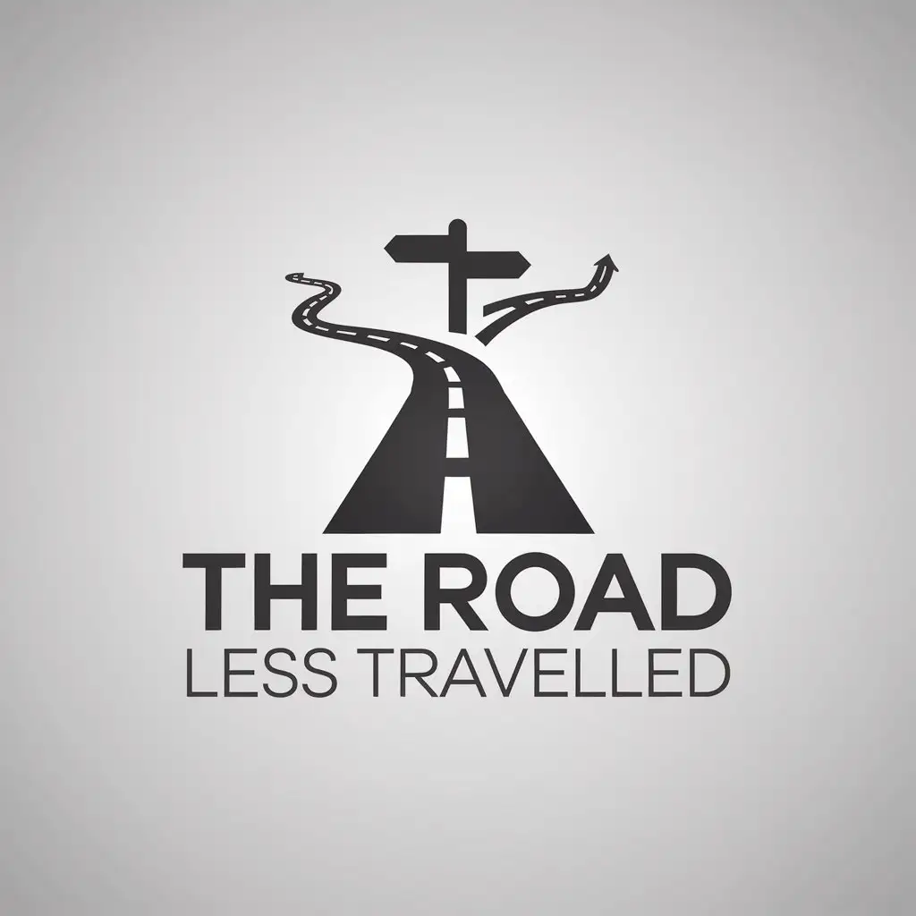 LOGO Design for The Road Less Travelled Minimalistic Vector with Road Fork and CrossShaped Signpost