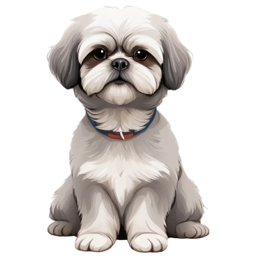 Adorable-Shih-Tzu-Dog-PNG-Image-HighQuality-Cute-Gray-and-White-Illustration