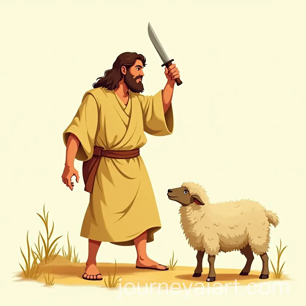 Biblical-Scene-of-Jacob-Preparing-to-Sacrifice-Isaac-with-Sheep-Nearby