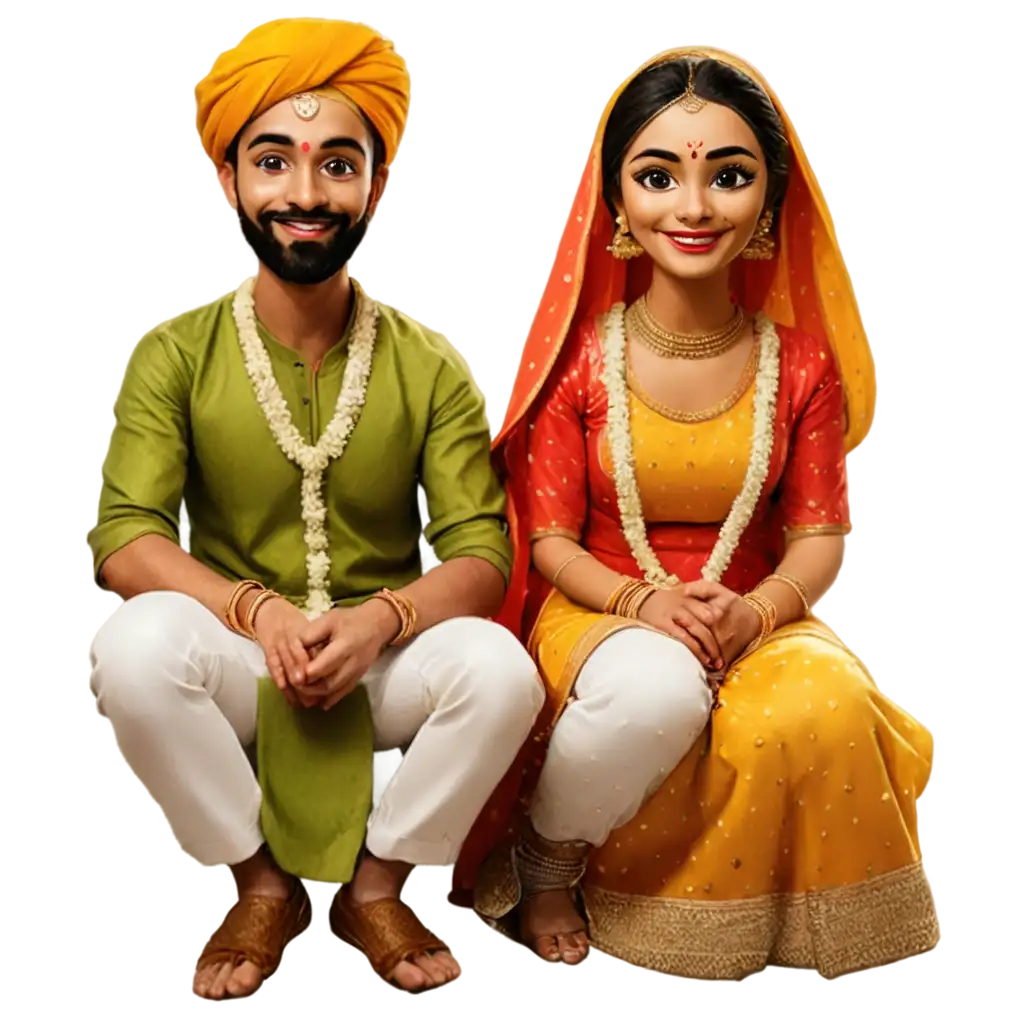 Haldi-Caricature-Bride-and-Groom-PNG-Image-Unique-Wedding-Illustration