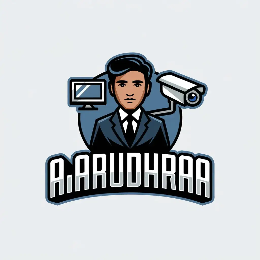 LOGO Design for Aarudhraa Bold Text with Mascot Computer CCTV Elements Emphasizing Customer Service and Trust