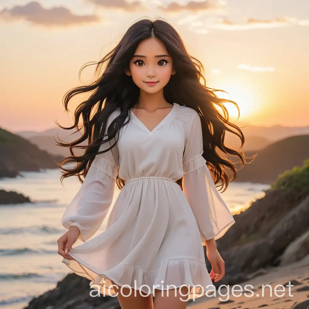 Japanese-Woman-Enjoying-Sunrise-in-Flowing-MiniDress